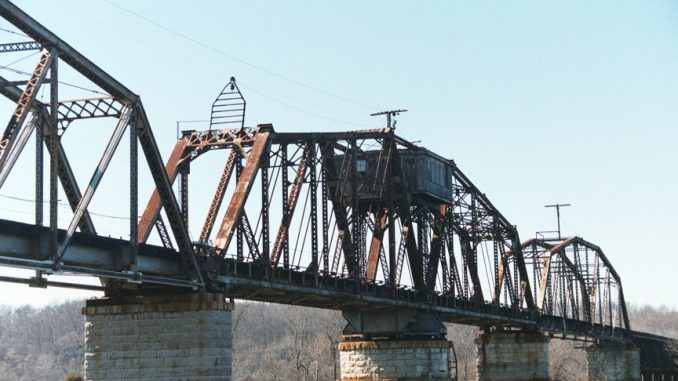 The historic swing bridge over the Cumberland River in Clarksville, Tennessee.