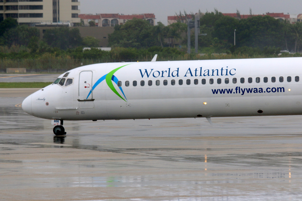 A World Atlantic Airlines flight taxis at Miami International Airport on July 26, 2015.