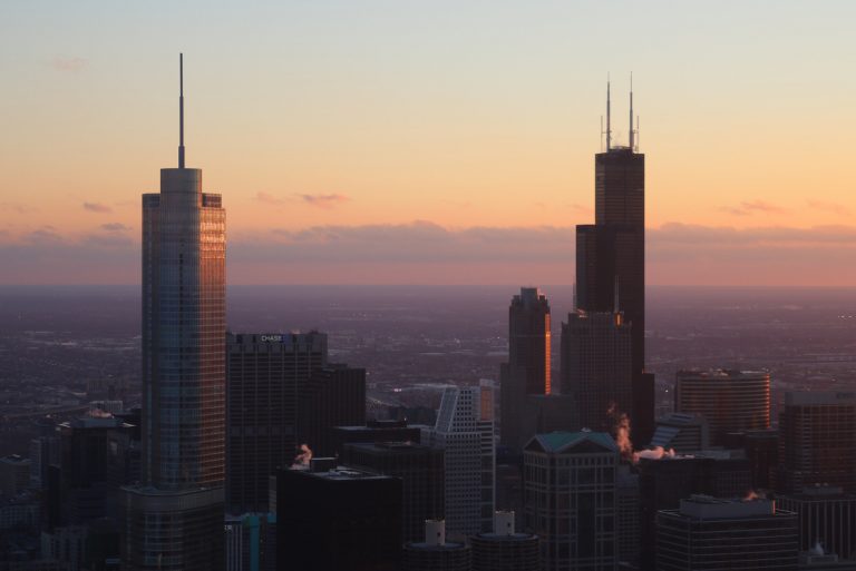 A view of the Trump International Hotel and Tower (left) and Willis Tower in Chicago on Jan. 16, 2016.