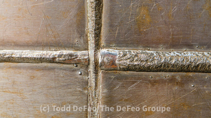 A close-up view of the Gateway Arch in St. Louis.