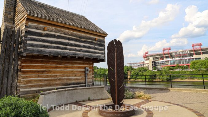 A 2022 view of the recreated Fort Nashborough in Nashville, Tennessee.