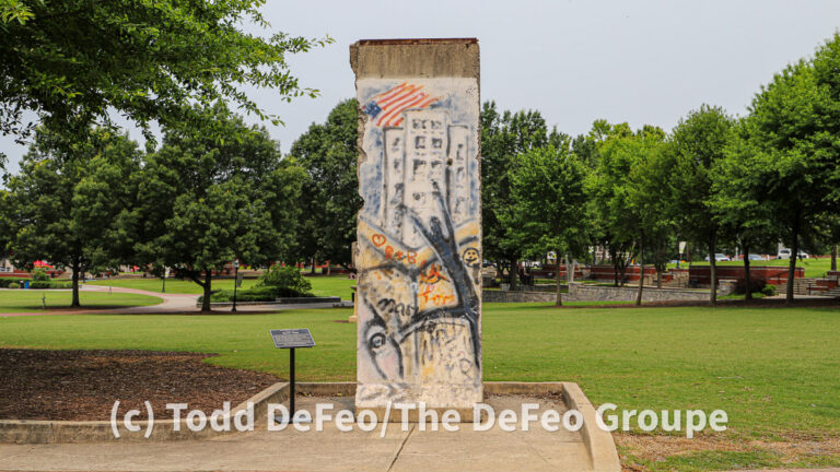 A section of the Berlin Wall, a Cold War remnant, stands in Suwanee, Georgia, a bucolic Atlanta suburb